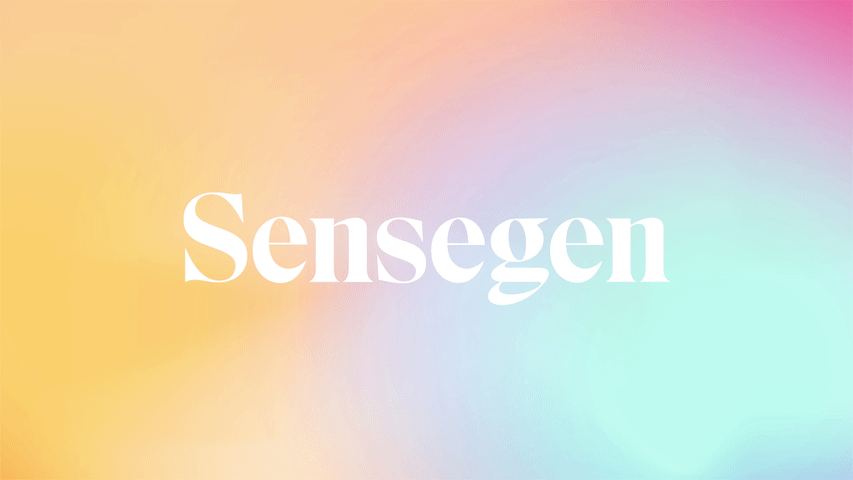 Colorful background with the word 'Sensegen' in white text